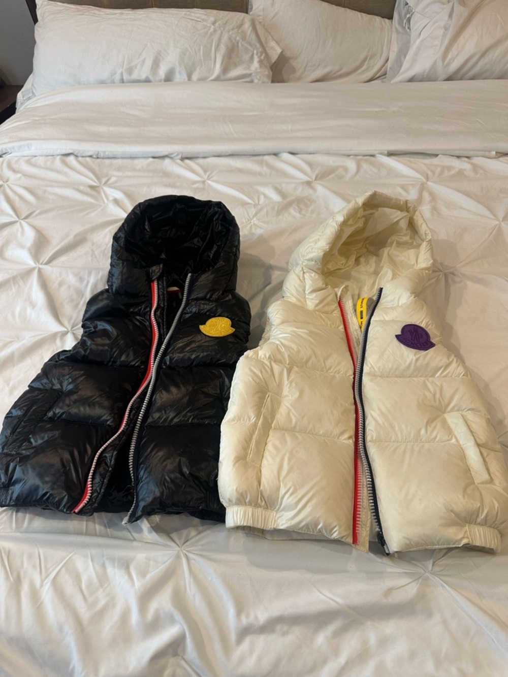 Moncler Kids Hooded Puffer Vest in Black and Cream